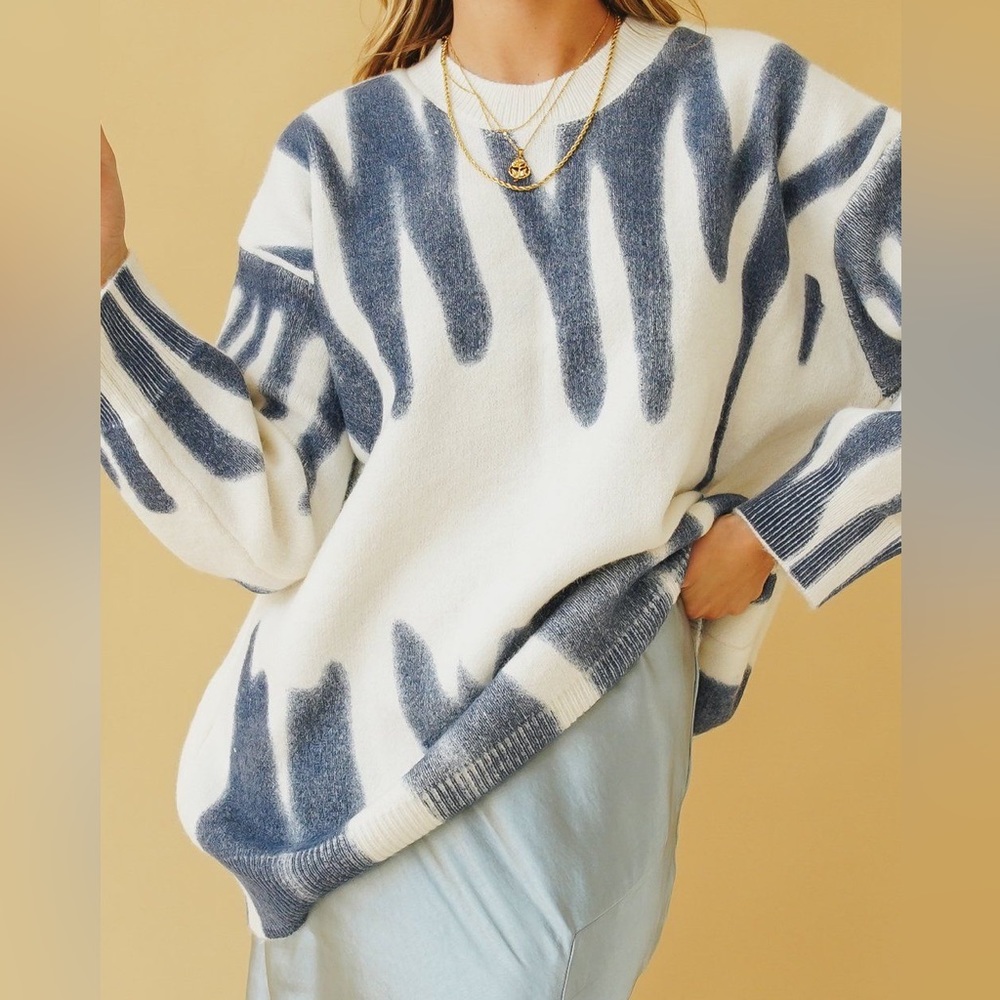Verge Girl Along the Sidewalk Sweater Blue Zig Zag Print